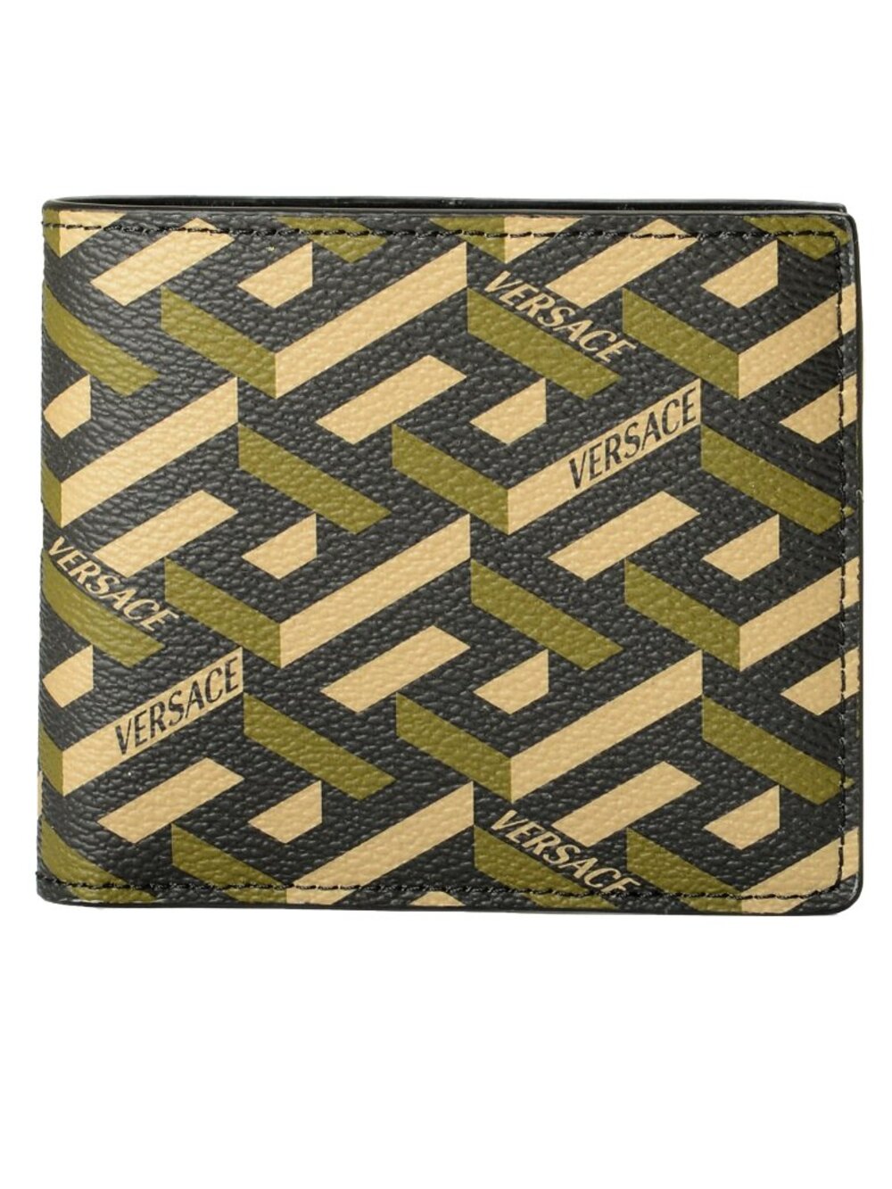 Versace Coated Canvas & Leather Monogram Bifold Wallet